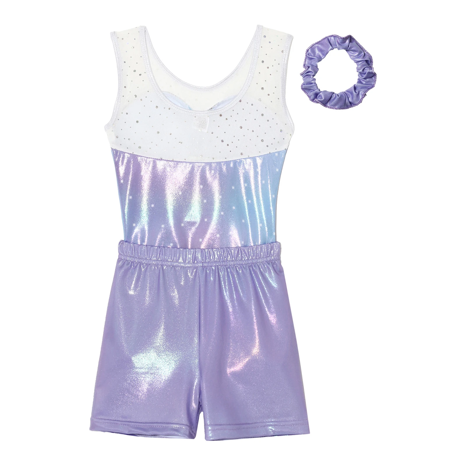 

Kids Girls Gymnastics Bodysuit Metallic Snowflake Shiny Sequins Rhinestones Dance Bodysuit For Ballet Stage Daily Practice Wear