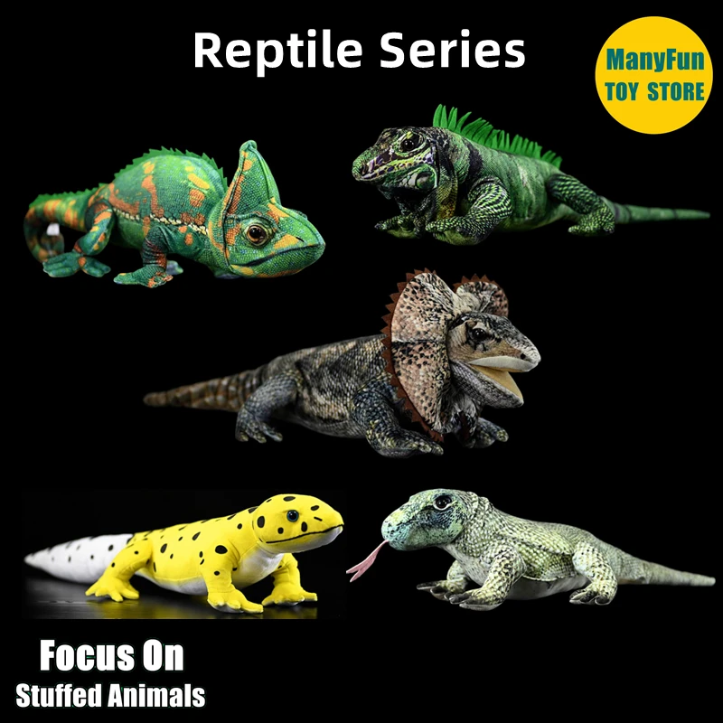 Leopard Gecko Plush Toy - Frilled Lizard Stuffed Animal, Veiled Chameleon, Green Iguana & Komodo Dragon Plushie For Reptile Gift