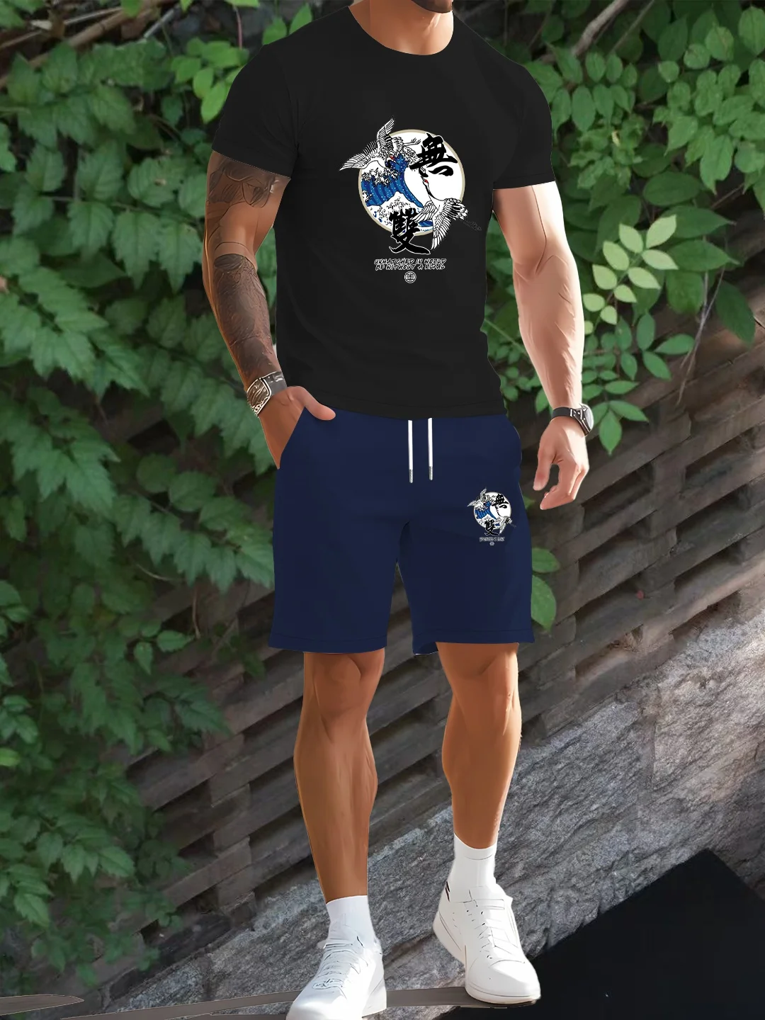 بدلة رياضية وترفيهية صيفية للرجال بأكمام قصيرة تي شيرت شورت مكون من قطعتين، مجموعة كاملة #3