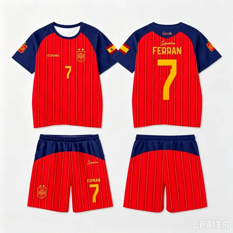 2026 Spanien Team Uniform Yamal Fußball-Uniform T-Shirt und Shorts Kurze Hosen Herren Freizeithosen Sporthosen Familien-Kinder-T-Shirt-Set – Detail 7