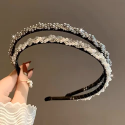 Pearl Headband Rhinestone Korean Headbands Fashion Bezel Hair Band For Women Sweet Non-slip Wash Face Hair Hoops Bezel Headwear