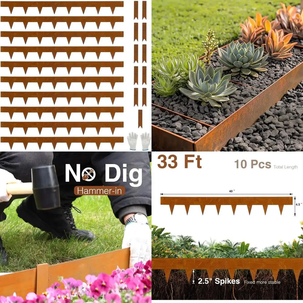 

Упаковка из 10 шт., гибкие ленты для окантовки газона из ржавой стали высотой 4,5, по 40 шт., всего 33 фута для дворовых дорожек