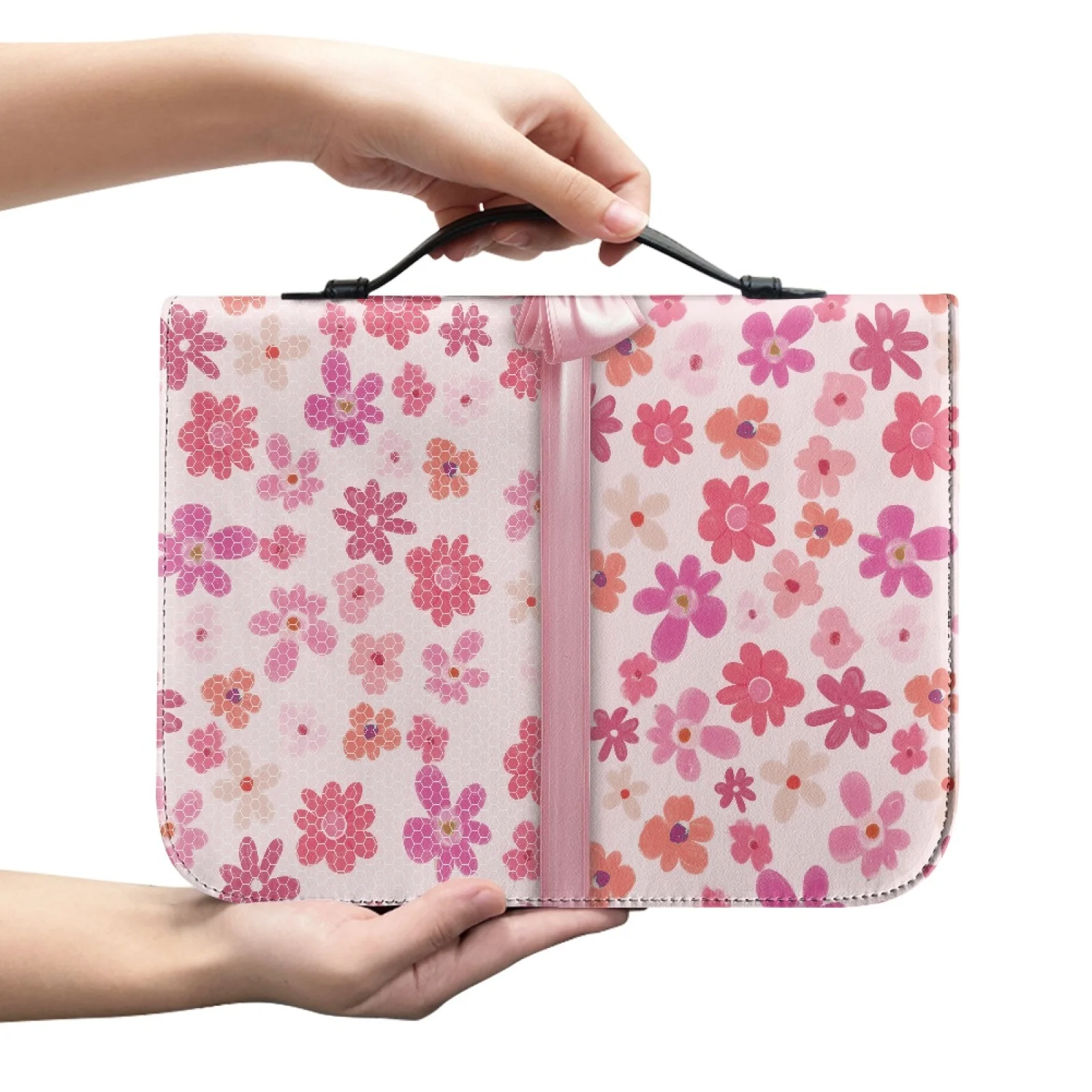 PENSTROLL Pink Floral 2026 Trending Bible Cover for Women Portable Large Capacity PU Leather Bible Carrying Pack