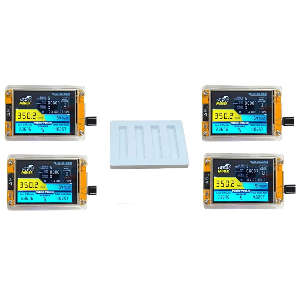 

Upgraded Harshrate Bitcoin Crypto Solo Miner 4X 350KH/S Nmminer Nerdminer+ 4 Slots Base 2.8 Inch Smart Display