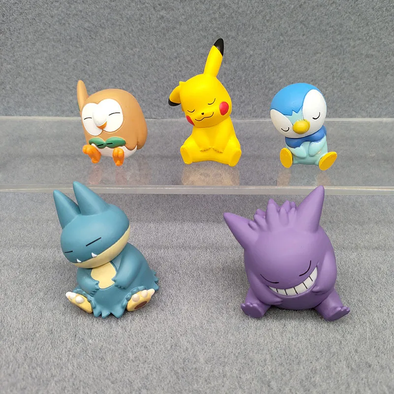 Pokemon Series Peripheral Dolls with Tilted Heads Gengar Rowlet Piplup Eevee Models Children's Toys Birthday Gifts Car Ornaments