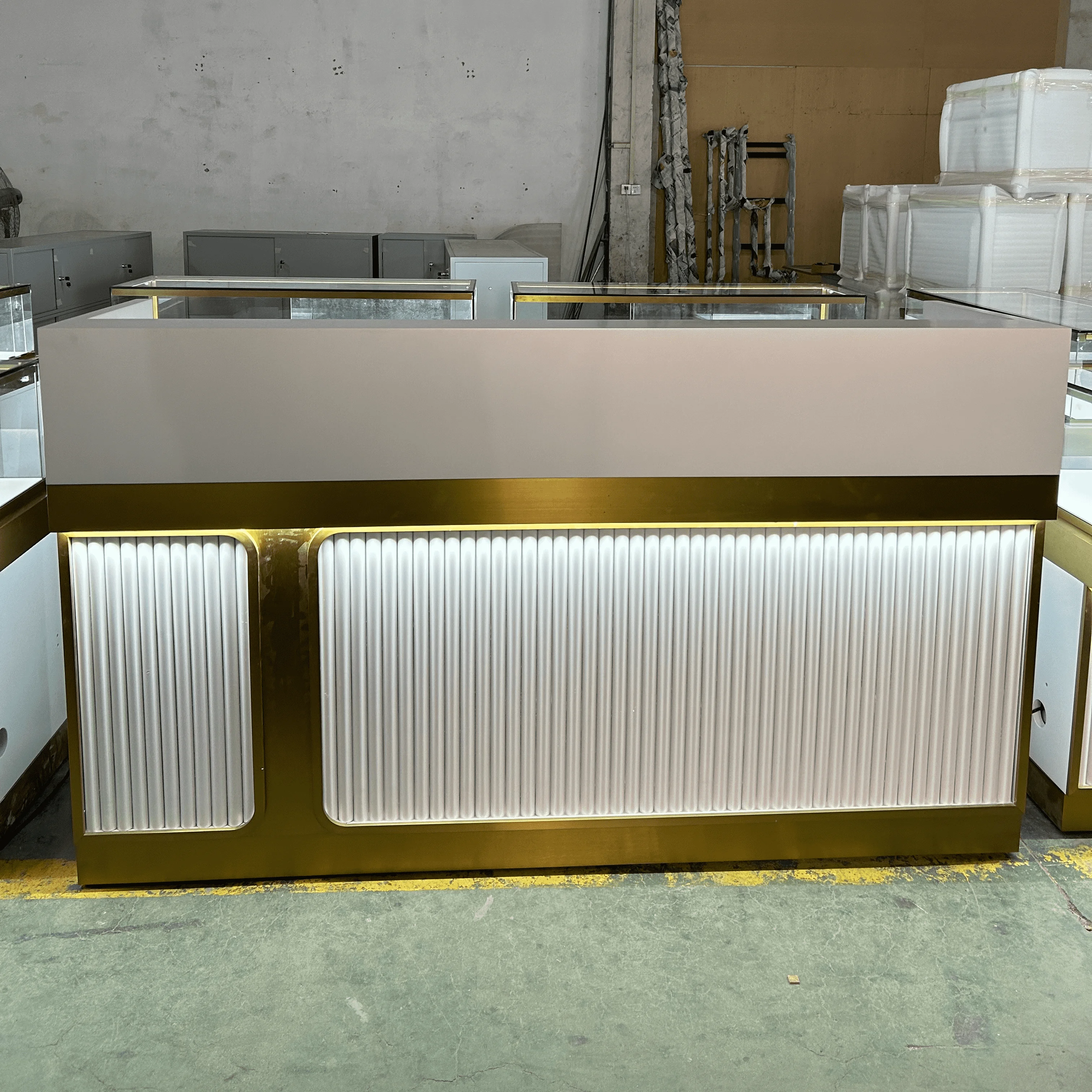 Vitrina de exhibición de joyería moderna, mostrador de tienda, gabinete de lujo de acero inoxidable, joyería, muebles de vidrio, quiosco de joyería