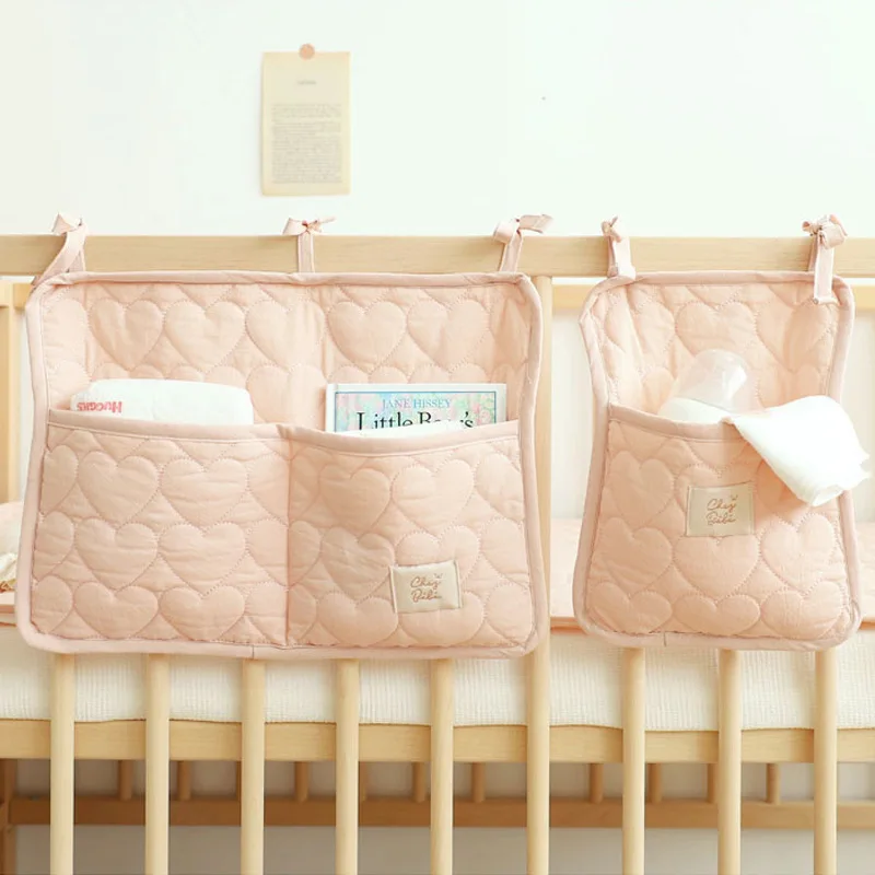 Cute Baby Crib Storage Hanging Bag Solid Color Cart Stroller Bag Milk Bottle Baby Toys Bedside Diaper Organizer Bag 36x26cm