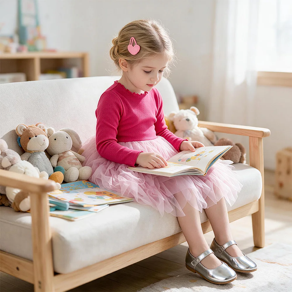 Rosa Strick-Tüllkleid für Kinder, Mädchen Weiches Baumwoll-Langarmkleid, Flauschiges Mesh-Tutu-Kleid, Mädchen Geburtstagsparty Süßes Elegantes Alltagskleid – Detail 4