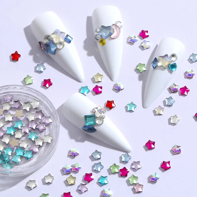 100 stücke fette sternförmige Diamant 4mm Nagel flache Boden Tasche Paket Wasser Mond Verbesserung