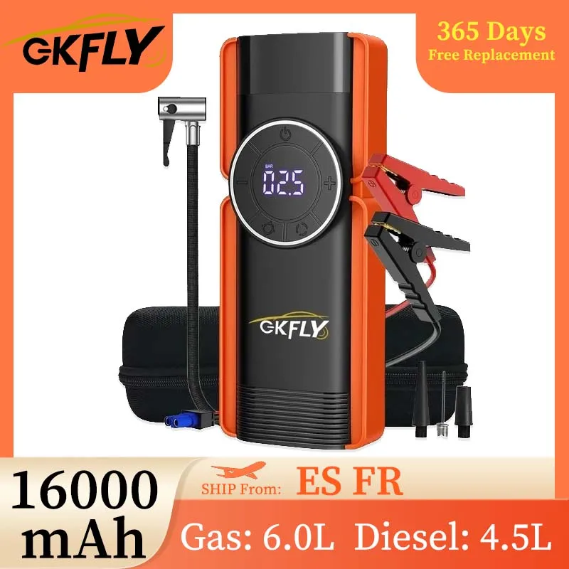 16000mAh Car Jump Starter Air Pump Power Bank Lighting  Air Compressor 4 In 1 Cars Battery Starters Starting Auto Tyre Inflator