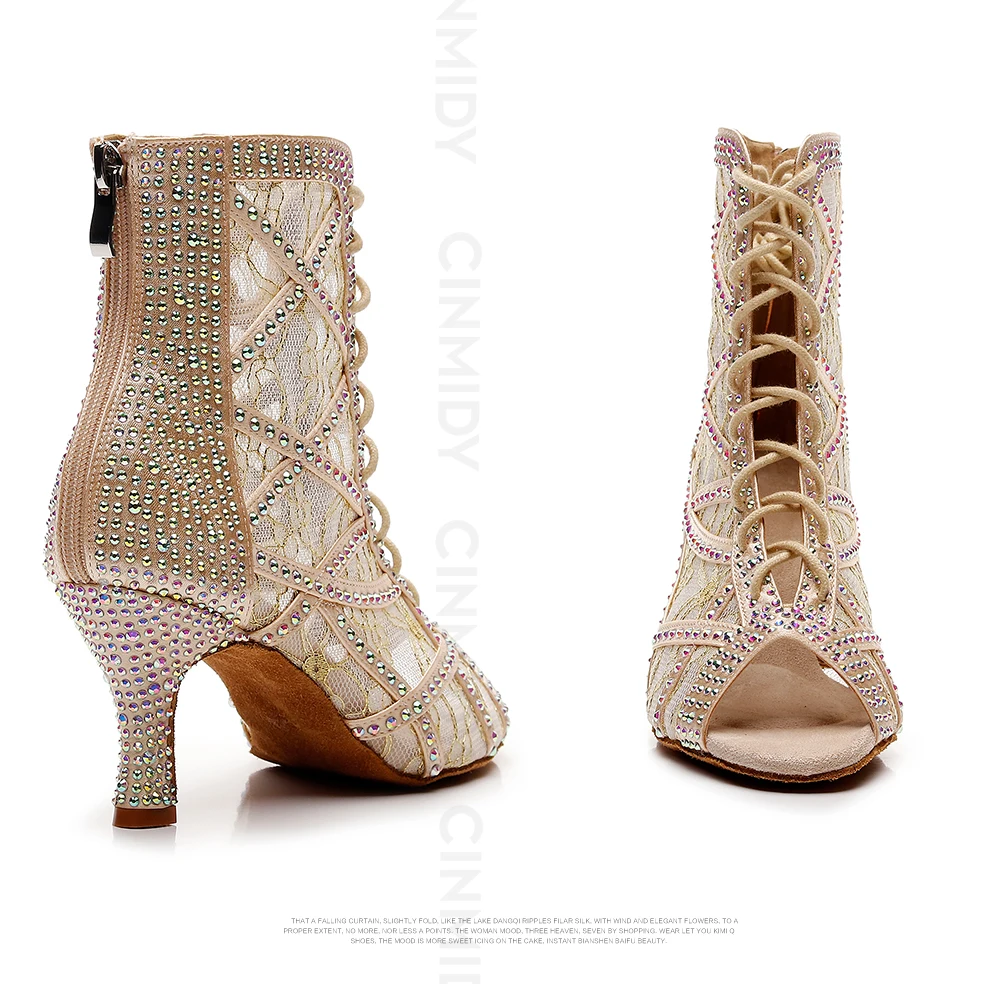 CINMIDY Neue Modische Damen High-Top Tanzstiefel Weiche Sohle Komfort Ballroom Tango Salsa Latin Tanzschuhe Indoor Party Stiefel – Detail 14