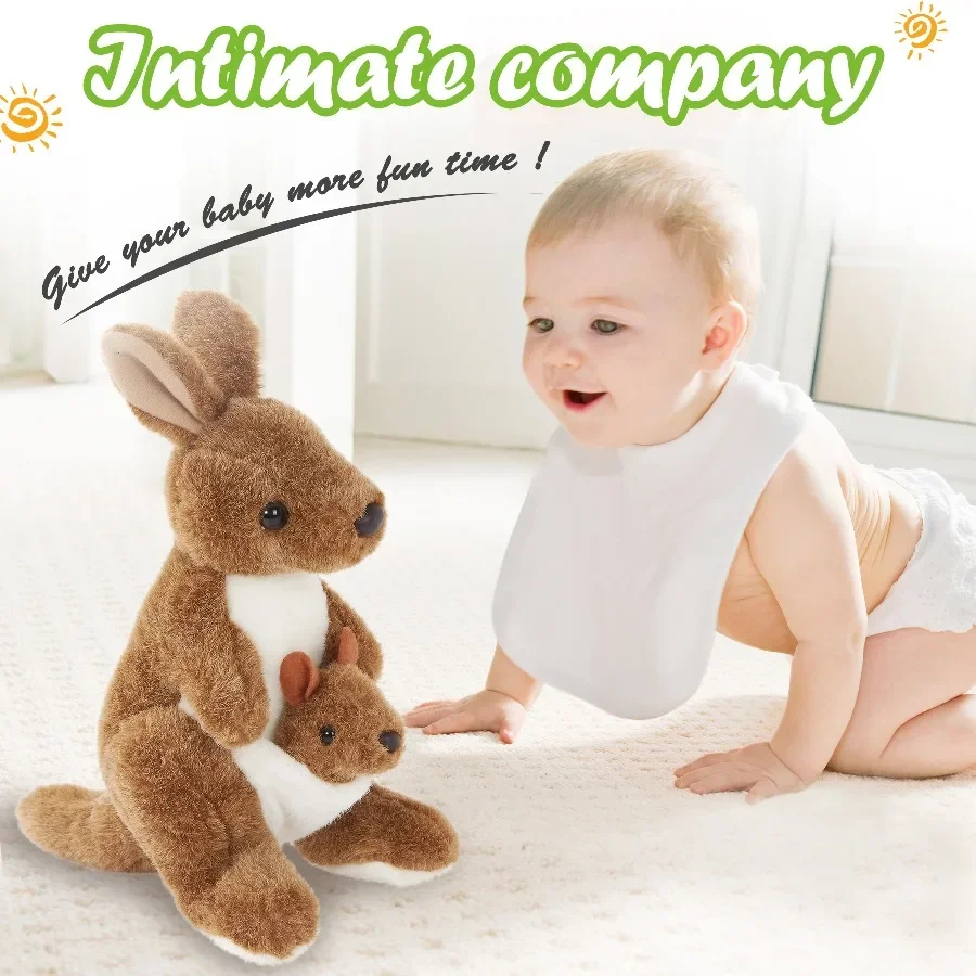 27cm Stuffed Kangaroo Doll Mother and Son Plush Toys Kawaii Cute Throw Pillows PP Cotton Animals Children Birthady Gifts for Kid