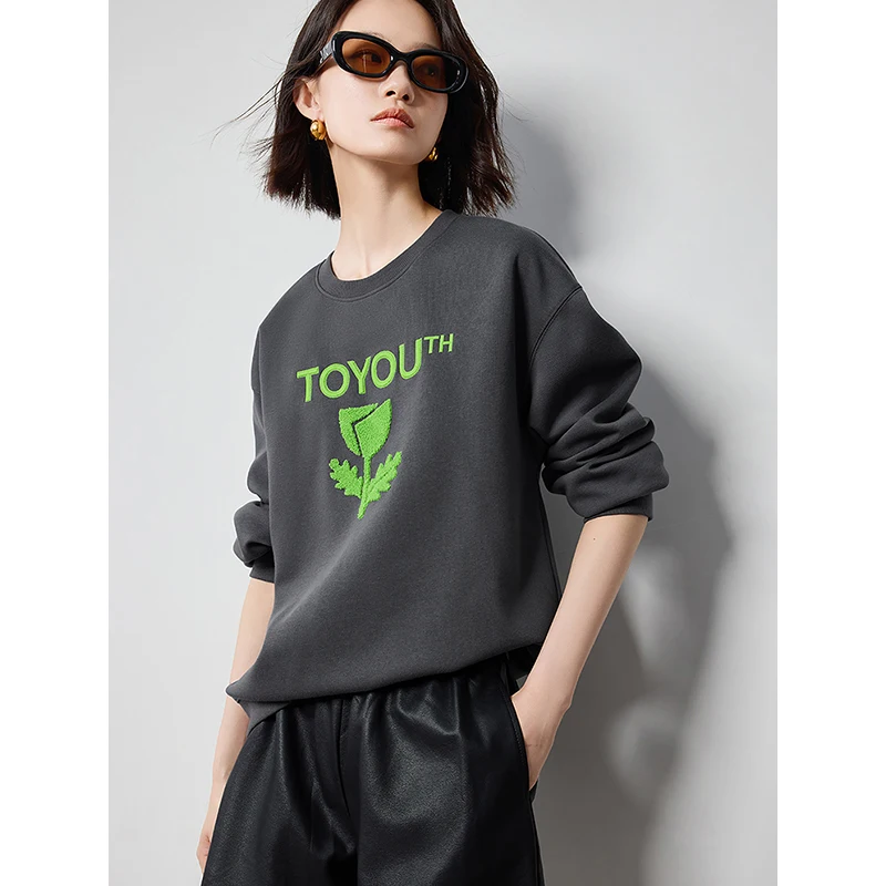 TOYOUTH Women Hoodies 2024 Autumn New Round Neck Long Sleeve Off Shoulder Casual Pullover Tops