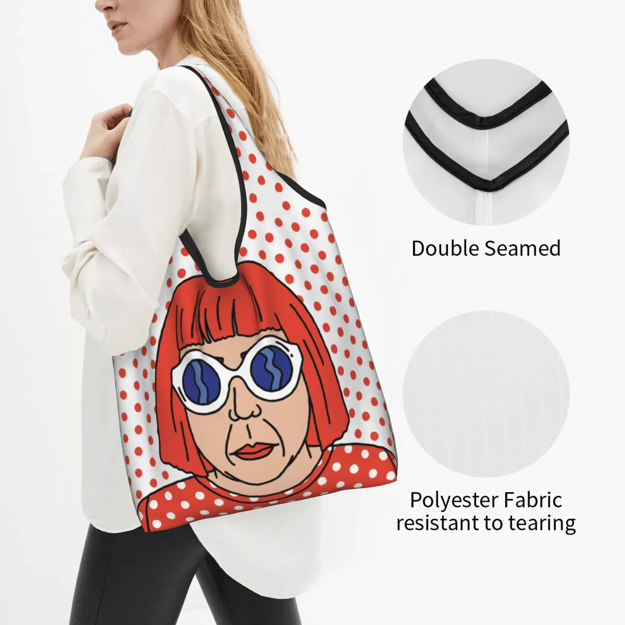 Yayoi Kusama Self Portrait Groceries Shopping Bag Cute Shopper Tote Shoulder Bags Large Capacity Portable  Handbag