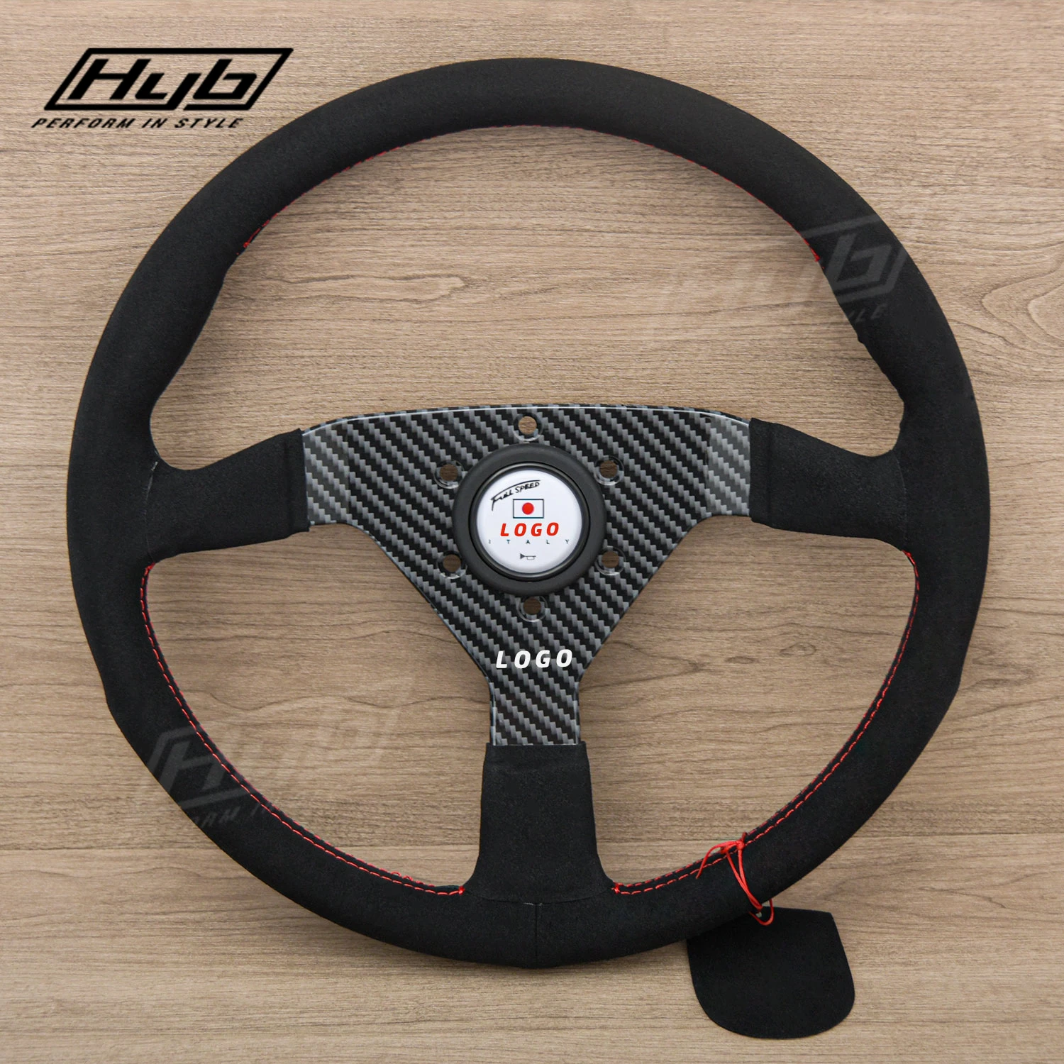 14inch Red Stitching Classic Drift Car Steering Wheel with Carbon Grain 3 Spoke JDM Montecarlo Racing Sports Steering Wheel