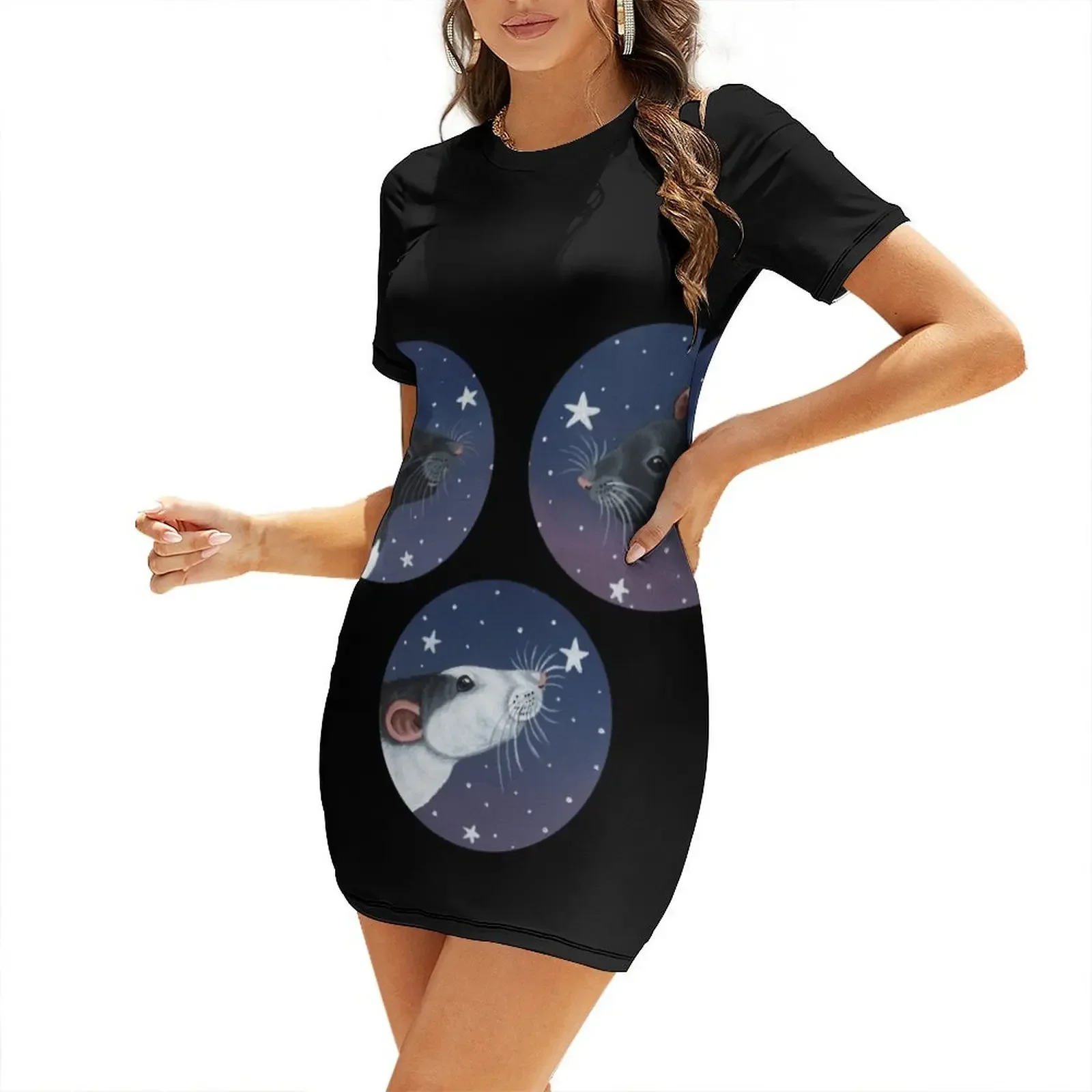 

Midnight Rats Short-Sleeved Dress loose summer dress Women's skirt summer women's suit summer dress womens 2025