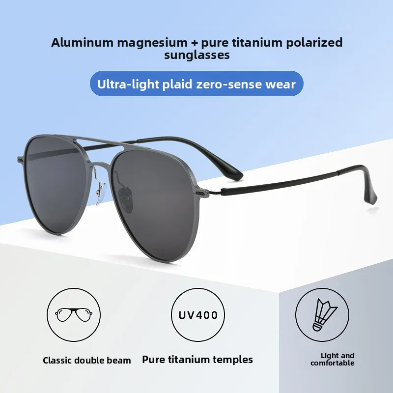 

Titanium Men's Aviator Sunglasses, Polarized Double Bridge UV400, Lightweight Anti-Glare Shades, Classic Square Frame