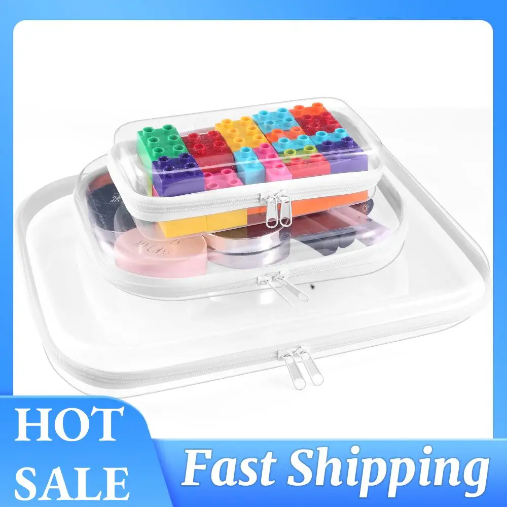 

3 Pcs Zippered Hard Pouch Transparent Toiletry Pouch Clear Plastic Storage Box for Small Items Cosmetics Building Blocks Puzzles