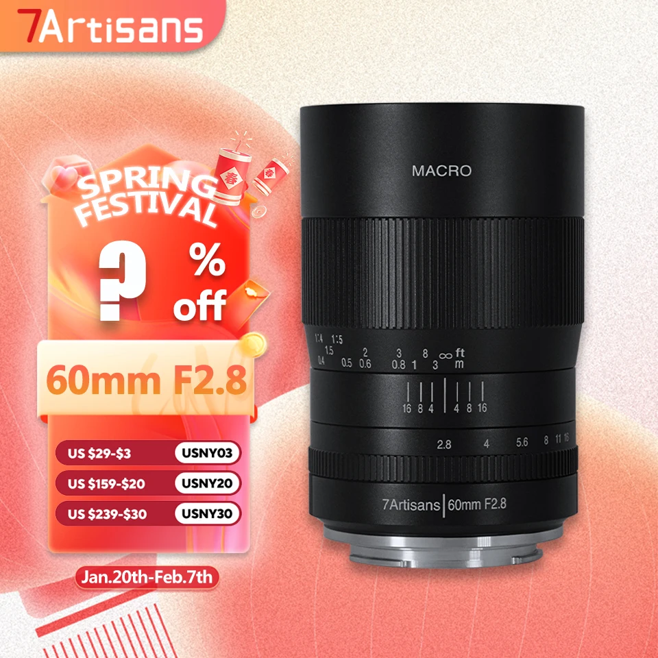 

7artisans APS-C 60mm F2.8 Macro Lens for Camera Insect Photography with Sony E Mount A5000 A6400 A7RIII ZVE10 FS5 FS7