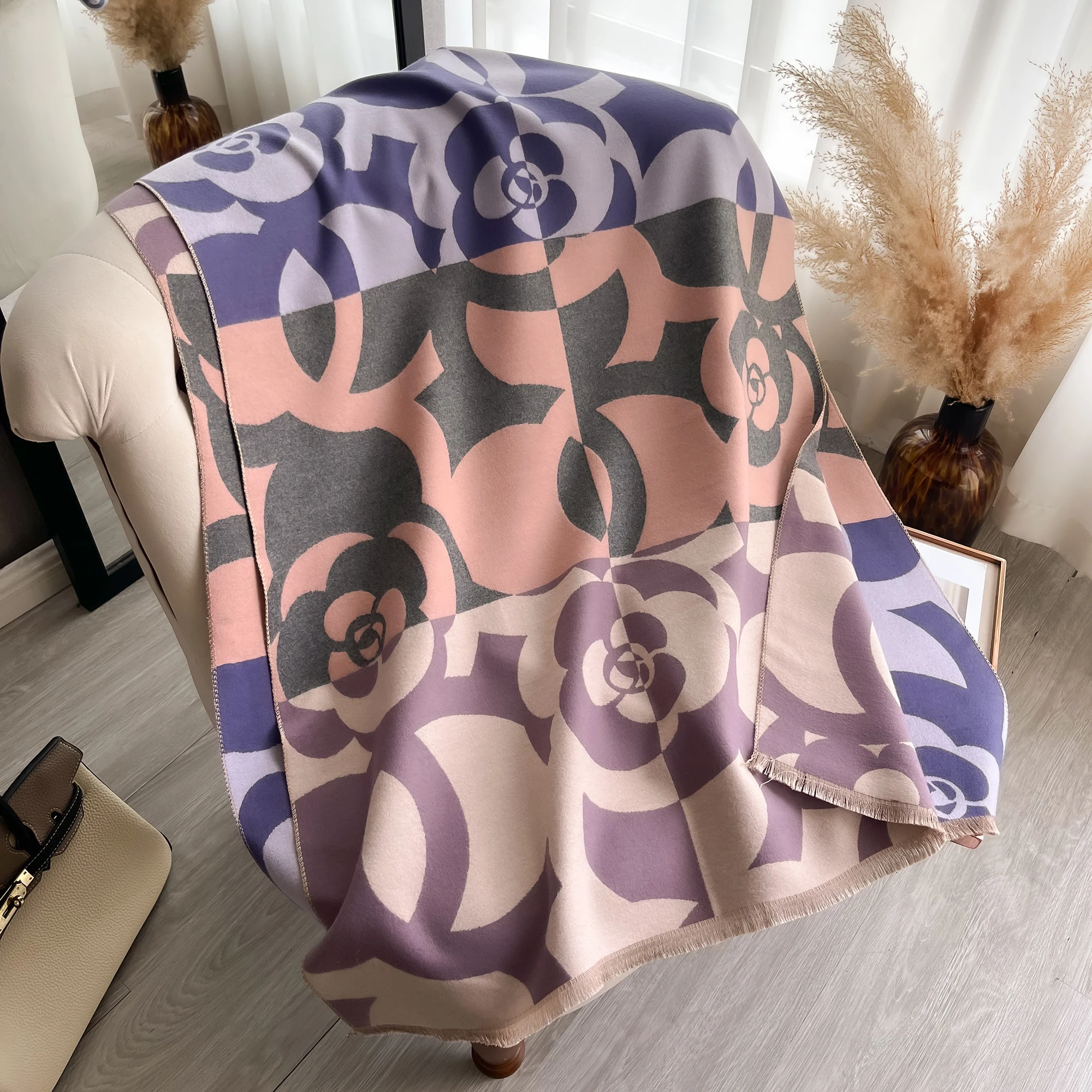 Kamelie Blumen schal Pashmina Kaschmir kurzer Bart weicher bequemer Wickels chal Herbst Winter eleganter kälte fester warmer Schal Schal – Detail 5
