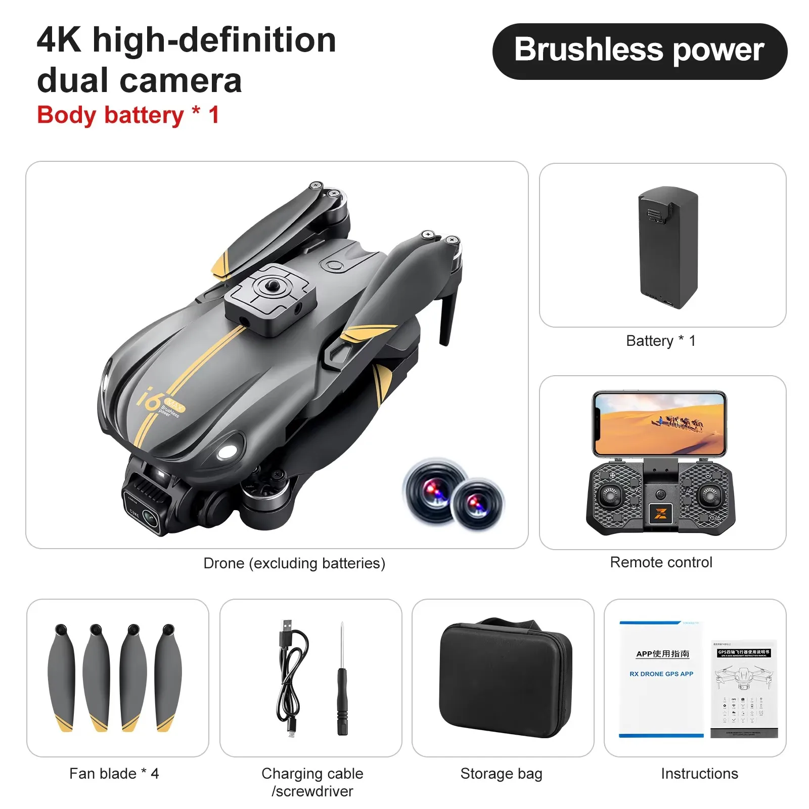 

Best Gift for Kids! i6 Max Quadcopter Drone: GPS Positioning + HD Dual Cameras, Screen-Equipped Remote Control for More Peace of