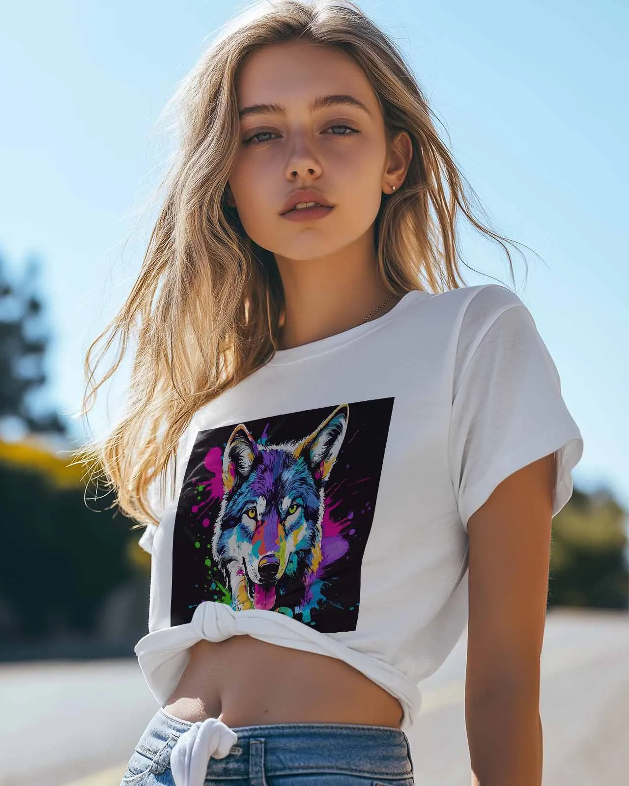 Abstract Splashing Animal Wolf T-Shirt Lover Gift Sweatshirt Fitness T-shirt Short Sleeve O-neck Clothing Tops