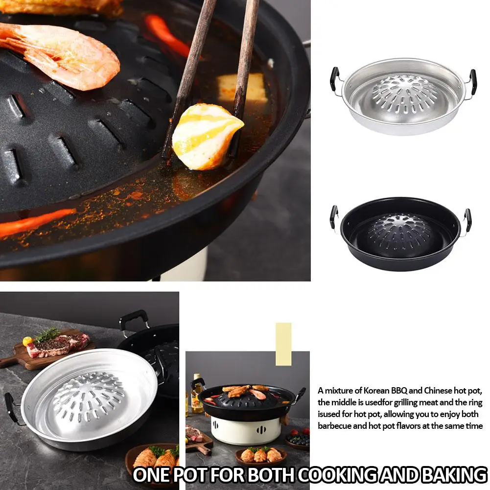 2 In1 Thai Restaurant Grill & Shabu Shab Barbecue Pan Household Kitchen Cookware Steamer Tools Basket Cooking E9J9