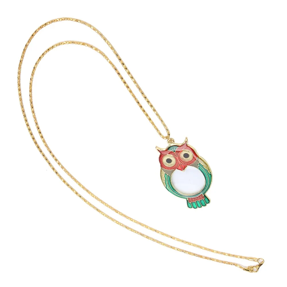 

Cute Owl Pattern Necklace Magnifying Glass Metal Small Magnifying Glass Pendant Magnifier Green Reading Magnifier Book Reading