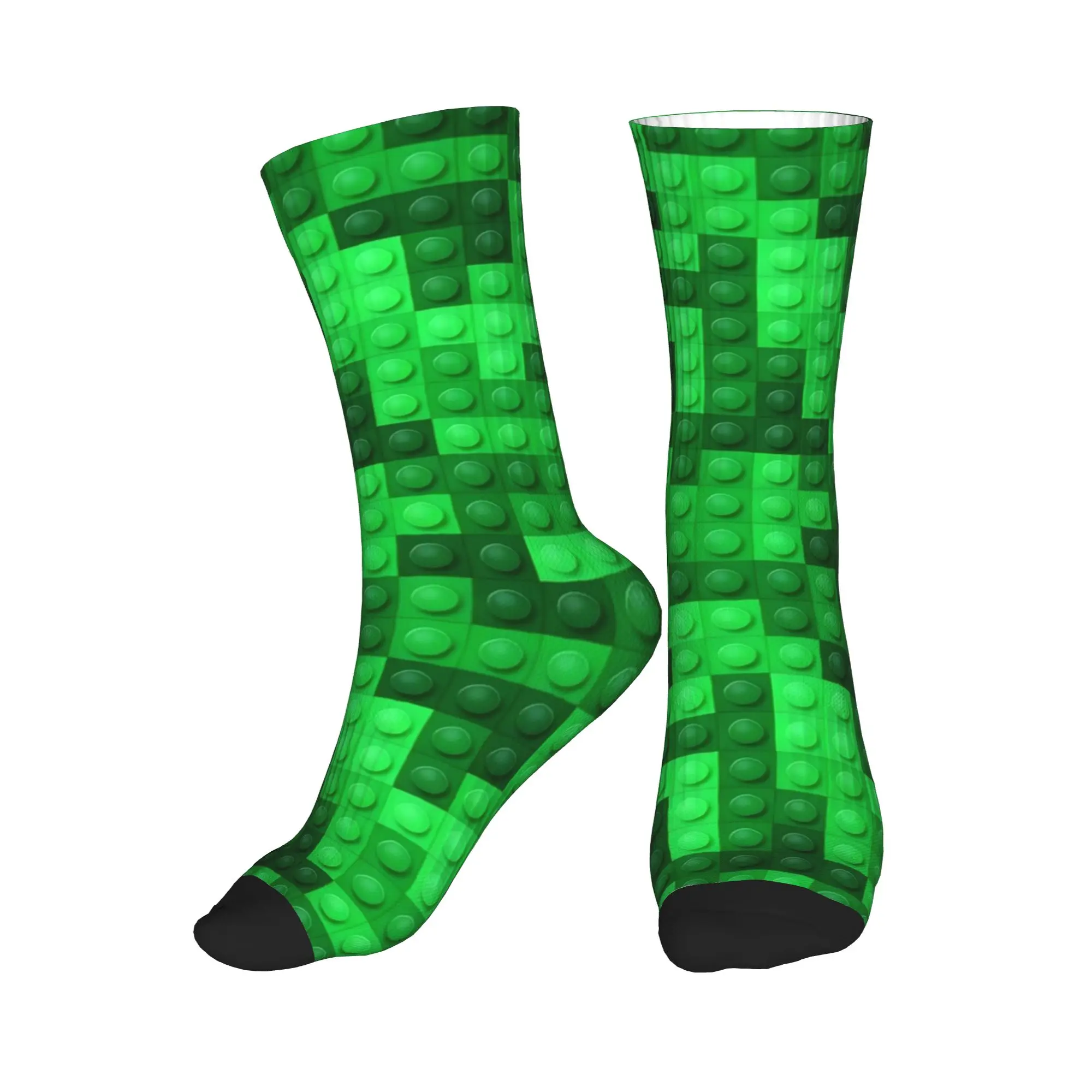 Green Gradient Building Blocks Pattern Stockings Pattern Fashion Socks Autumn Anti-Slip Socks Men's Outdoor Breathable Socks