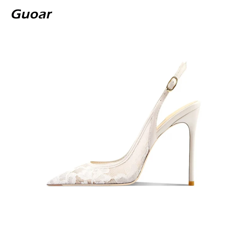 Black lace toe cap with back strap sandals for women's summer 2025 new style slim heel pointed sexy temperament high heels