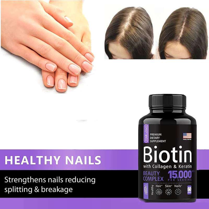 

60 Pills Biotin capsule promotes hair growth strengthens nails reduces splitting nourishes hair protects nails Vitamin capsule