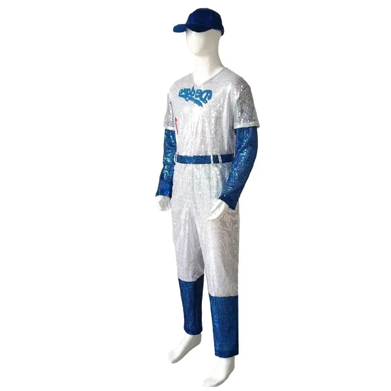 Film Rocketman Cosplay Kostüm Sir Elton Hercules John Body Baseball Uniform Overall mit Kappe Hut Gürtel Halloween Karneval