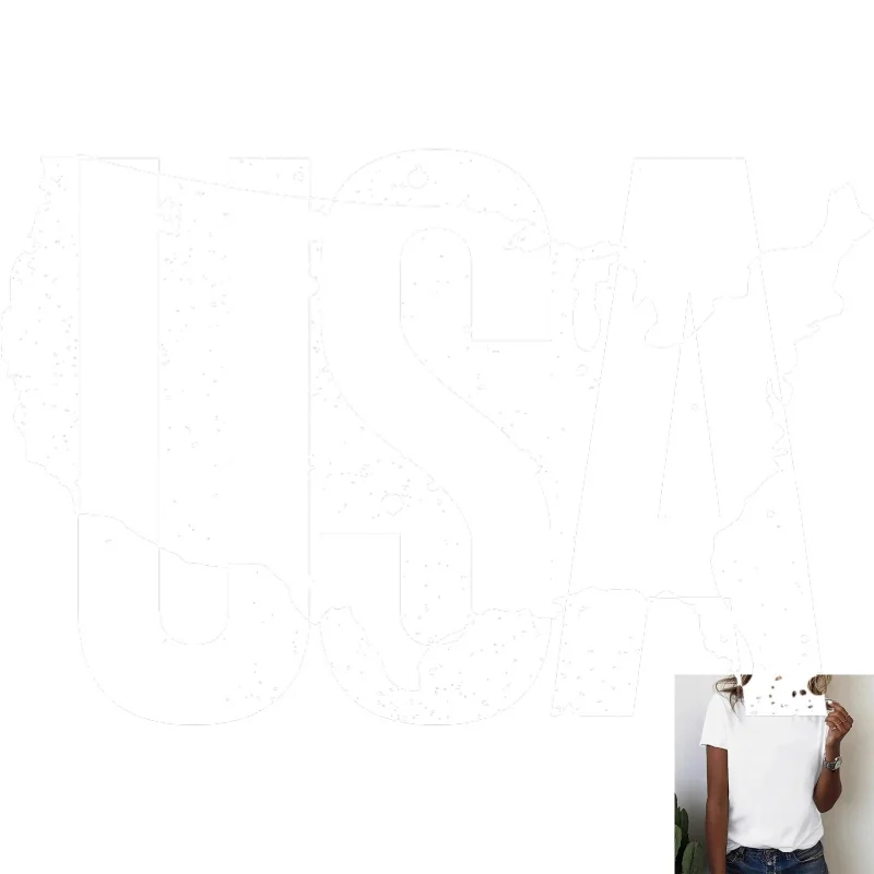 USA Letter Map Heat Transfer White Ink Iron - on Decal, Suitable for T - shirts/Canvas Bags, Casual Trendy Style, Decoration