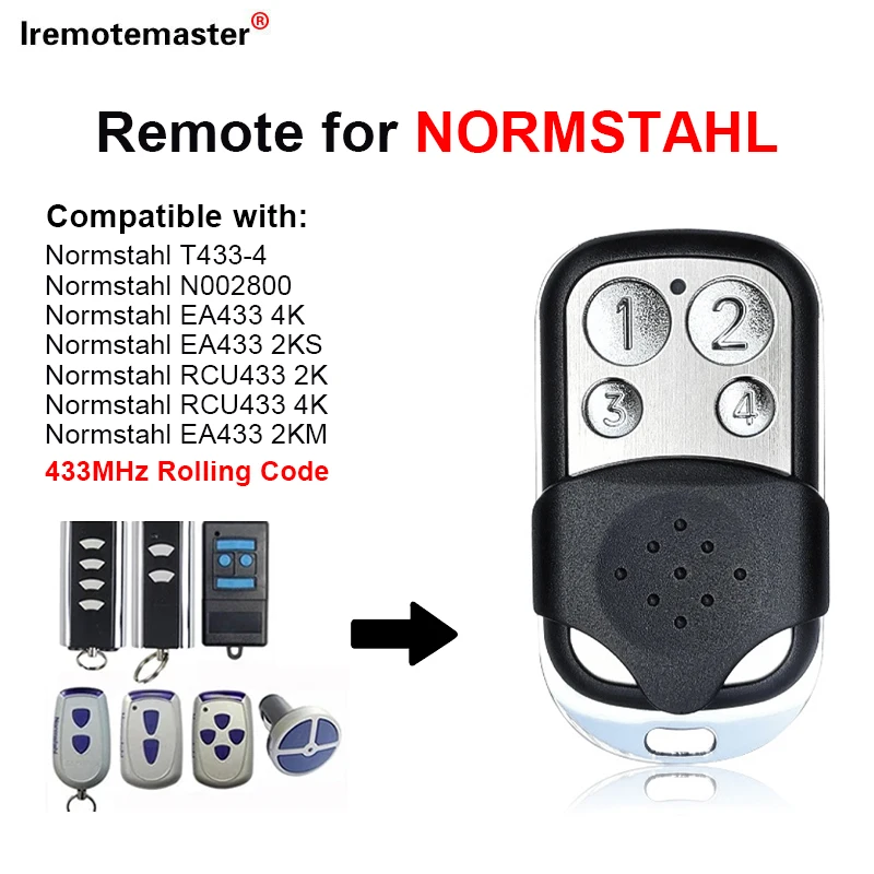 Garage Door Remote Control for Normstahl EA433 4K 2K 2KM RCU433 2K 4K N002800 T433-4 Remote Control 433.92MHz Rolling Code