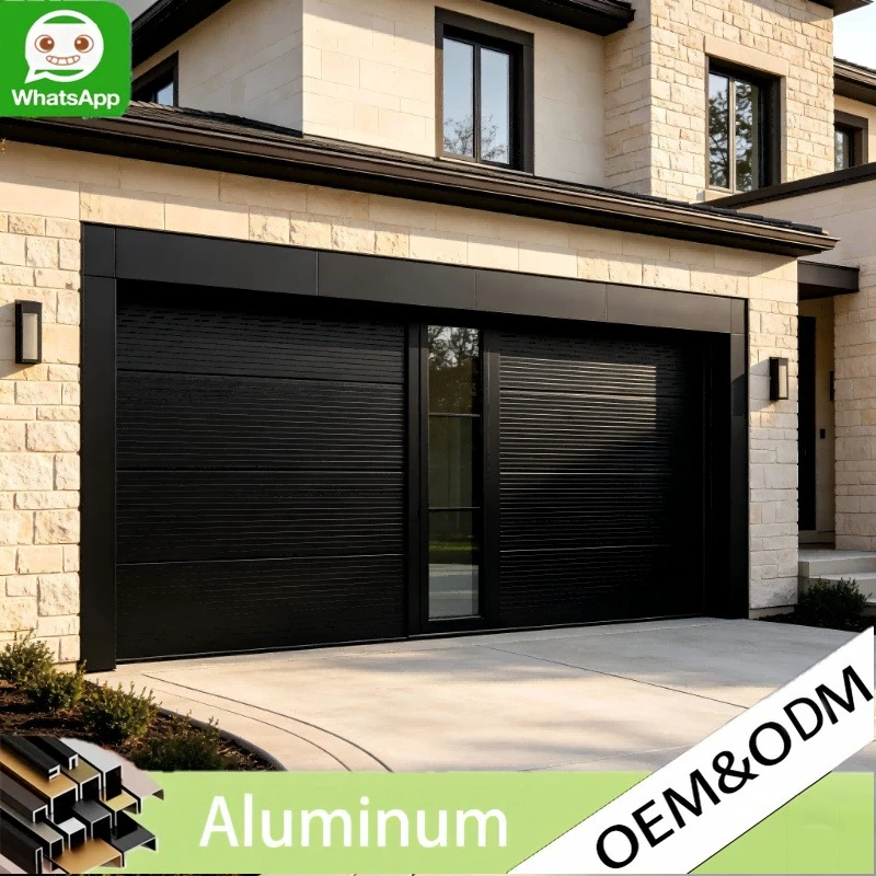 Heavy Duty Modern Electric Sliding Roller Garage Door Aluminum Sandwich Panel Sectional Grill Waterproof Rust Proof GlassWindows