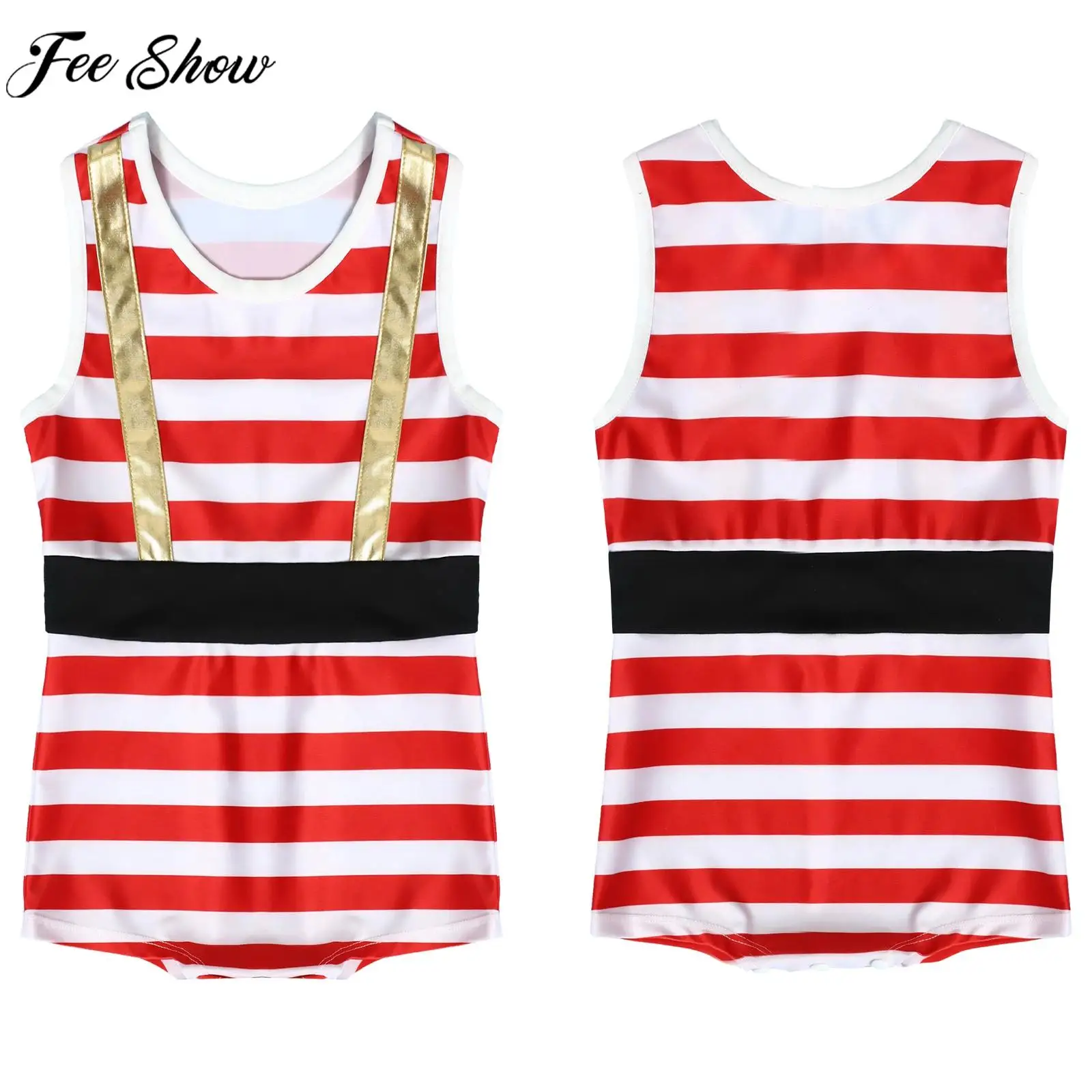

Baby Halloween Carnival Circus Strong Man Cosplay Costume Boxer Clothes Photography Props Sleeveless U Neck Striped Romper