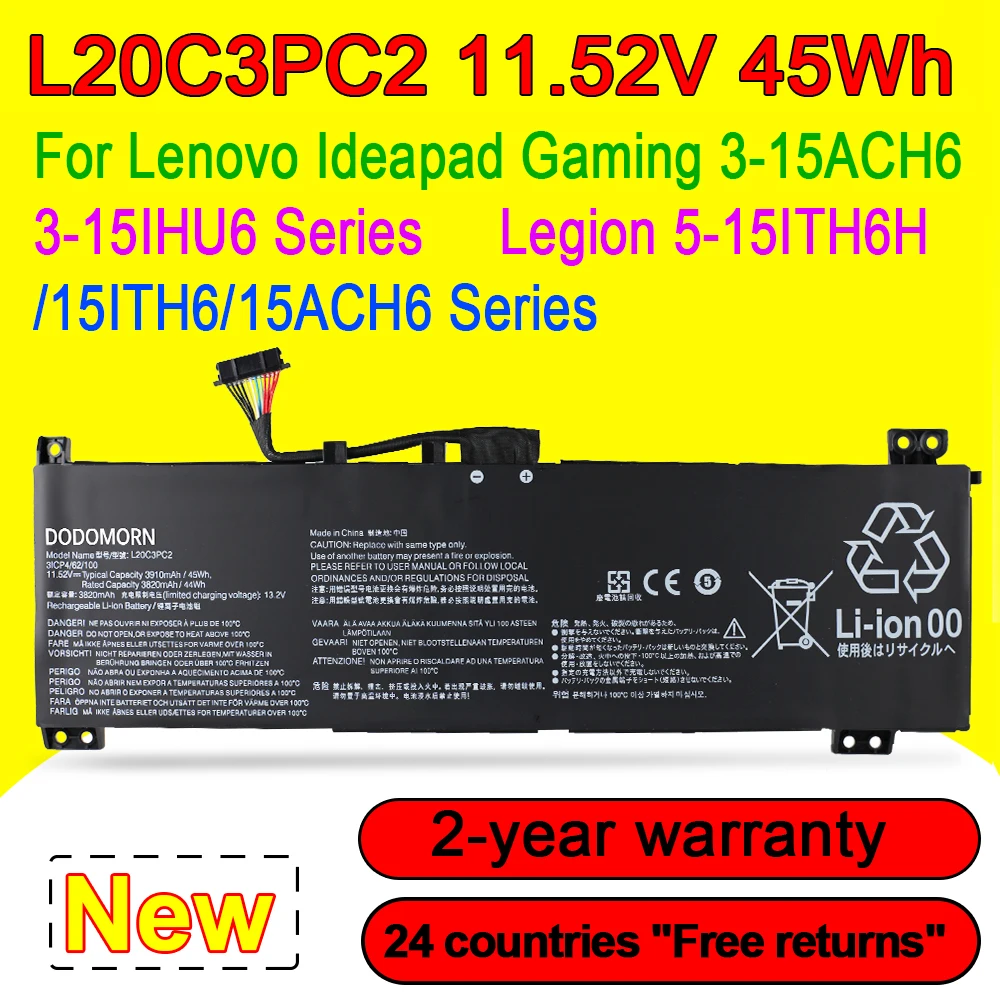 

L20C3PC2 L20D3PC2 Battery For Lenovo Ideapad Gaming 3-15ACH6 3-15IHU6 Legion 5-15ITH6H 5-15ITH6 5-15ACH6 L20M3PC2 L20L3PC2 45Wh