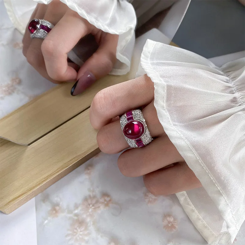 مجوهرات Bellux S925 الفضة الاصطناعية الزركون حمامة الدم الأحمر 10*12 مللي متر روبي خاتم فاخر #4