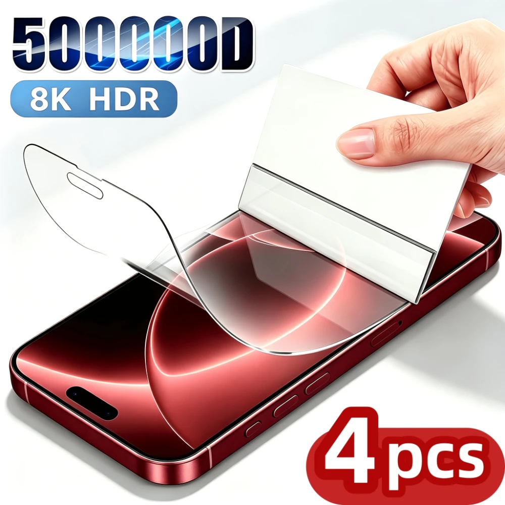 NNBILI 4 Stück 8K High-Definition Hydrogel-Folien-Displayschutz für iPhone 18 17 16 15 14 13 12 11 Pro Max Weicher Displayschutz