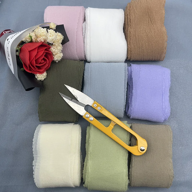 Silk Hand Tear Curled Edge Ribbon Chiffon Ribbon Wedding Invitation Hand Holding Flower Binding Transparent Ribbon Decoration