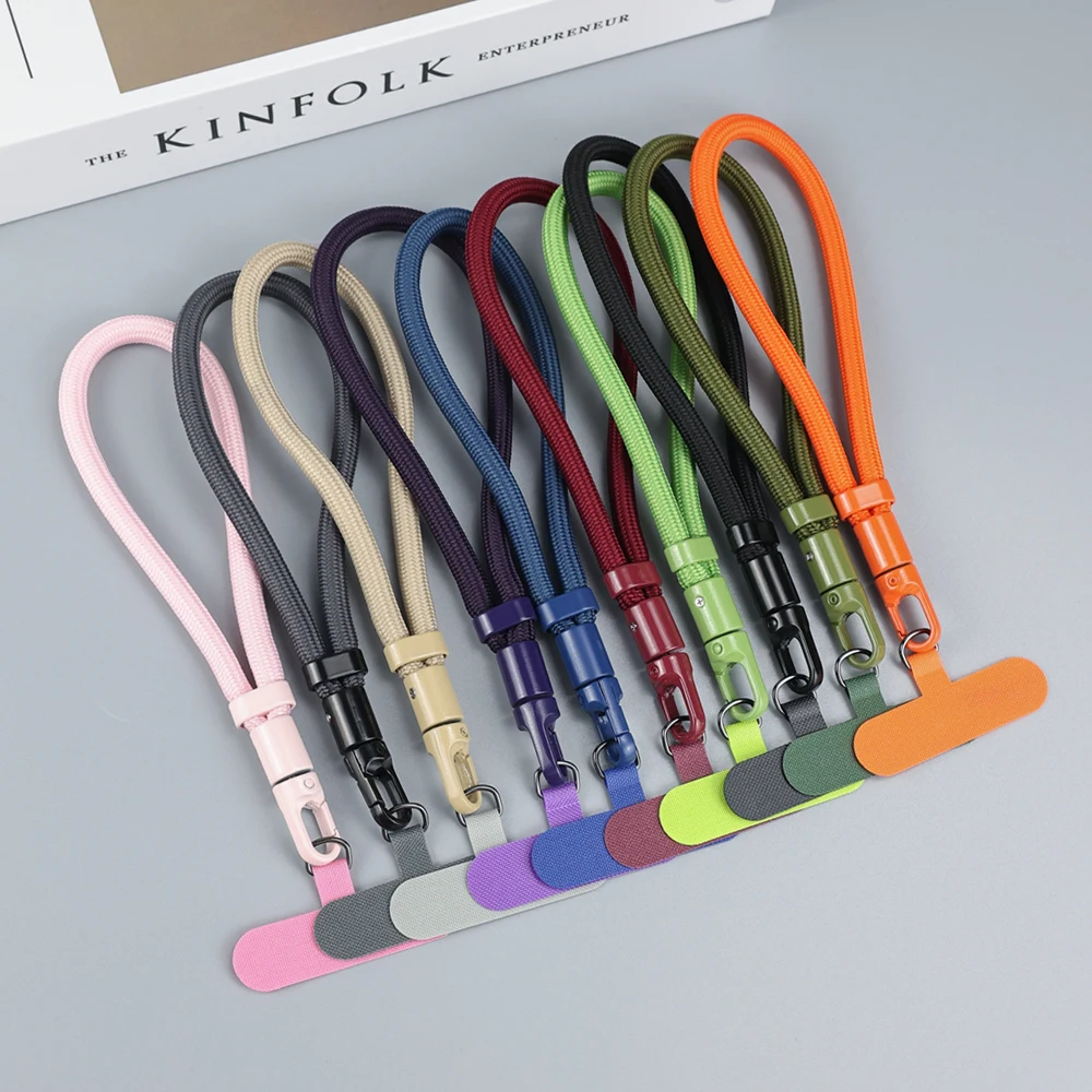 Correias de pulso de mão para celular portátil, cordão anti-queda colorido de nylon com abas de corda, clipe de cabo de suspensão removível para celular
