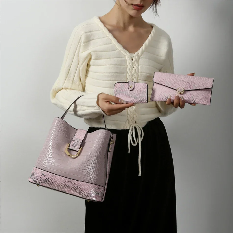 2024 New Korean Fashion Bag Large Capacity Three-piece Set Mother Bag Simple One-shoulder Hand-held Crossbody Bag Women\'s Bag