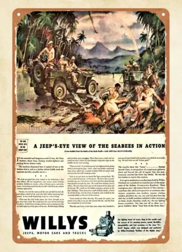 1944 ww2  car U.S. Navy Seabees South Pacific metal tin sign art prints