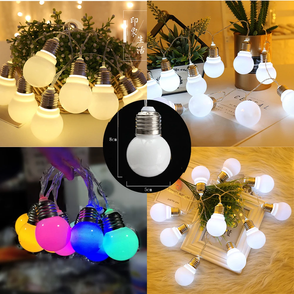 LED Christmas Fairy Big Bulb Ball Garland Holiday String Light 3/6M Battery Powered Decoration For Garden/Wedding/Valentine/Xmas