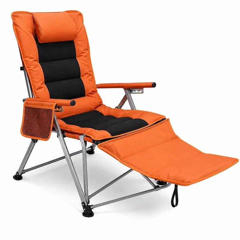 Adjustable Folding Camping Reclining Chair Padded Beach Lounge Chair 5-Level Recline 900D Oxford Portable Lounger