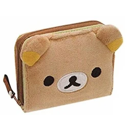 Rilakkuma Plush Wallet Purse Cartoon Bear Face Cute Small Short Wallets for Women Girls Kawaii Purses Money Clips Bag