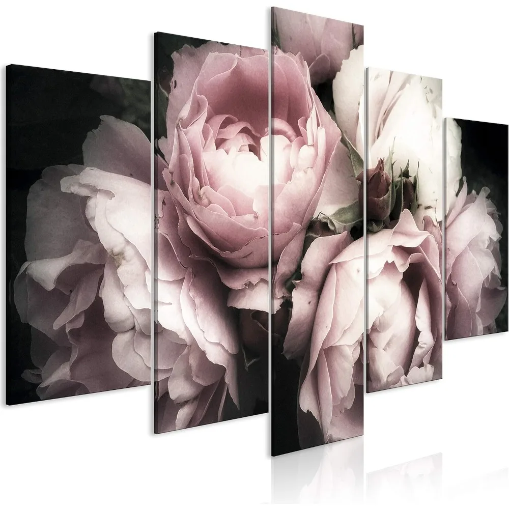 Toile d'Art Mural Acoustique avec Fleurs et Rose Poubelle, Image avec Mousse Acoustique, Impression Sonore, emouvre d'Art, Chambre, 80x40 in-5Pcs