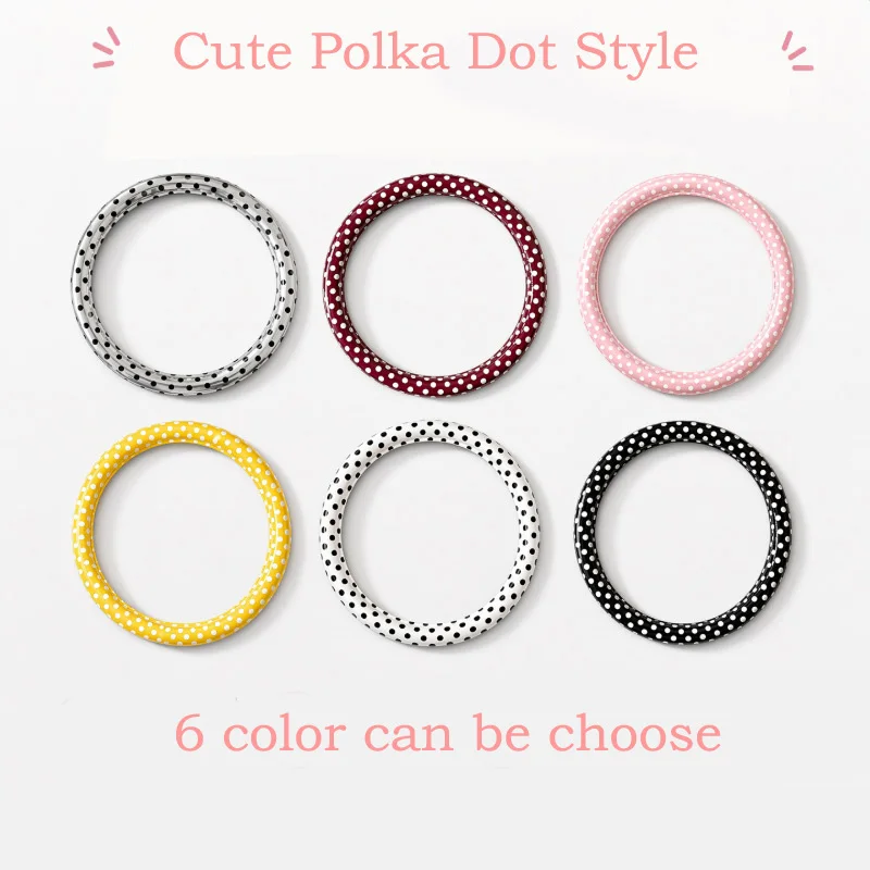 Pink Cute Polka Dot Car Steering Wheel Cover PVC Leather Universal 38cm M Size Auto Steering-Wheel Decoration Accessories