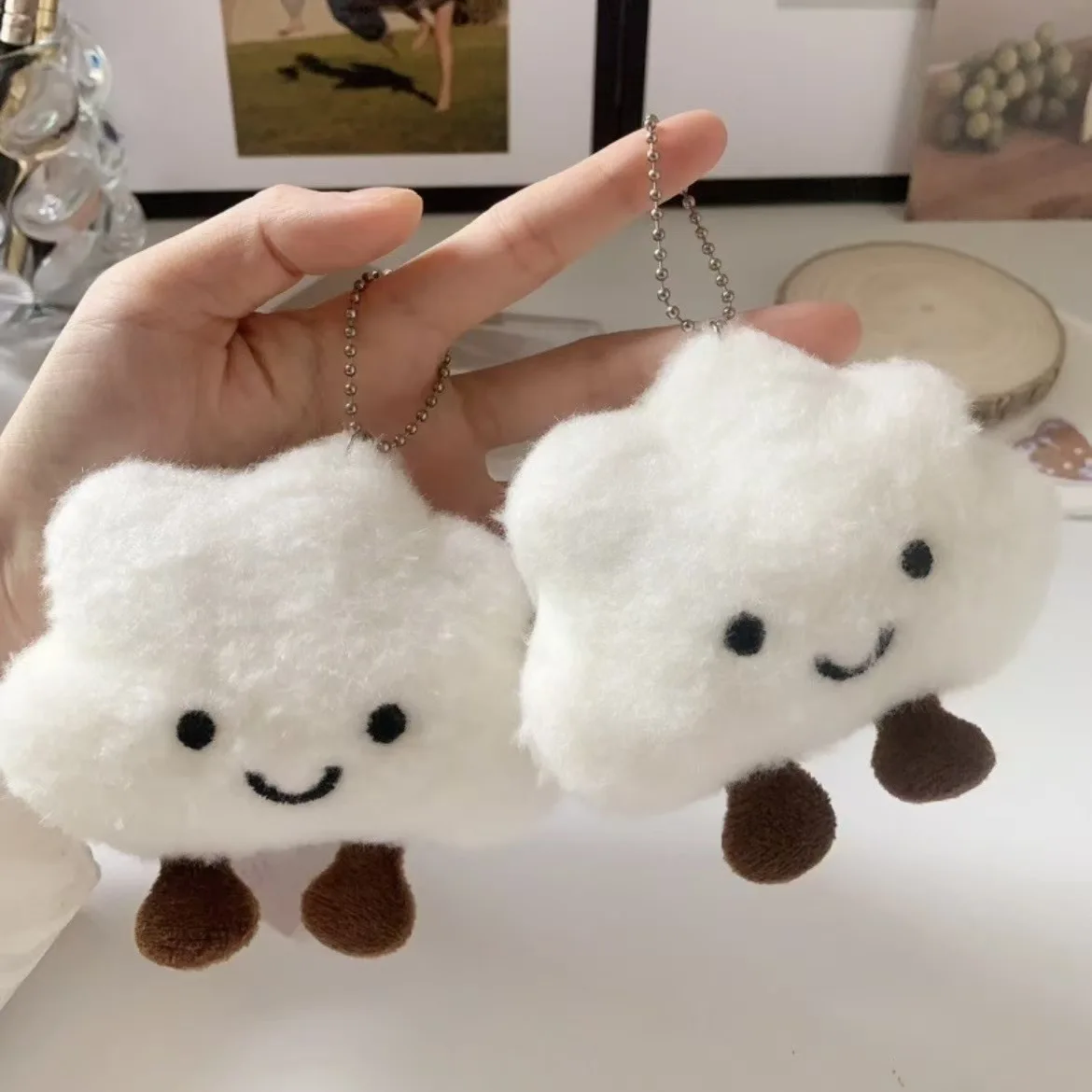 Schattige pluche pop witte wolk rugzak hanger sleutelhanger meisje Kawaii hanger pop knuffel paar sleutelhanger kind verjaardagscadeau