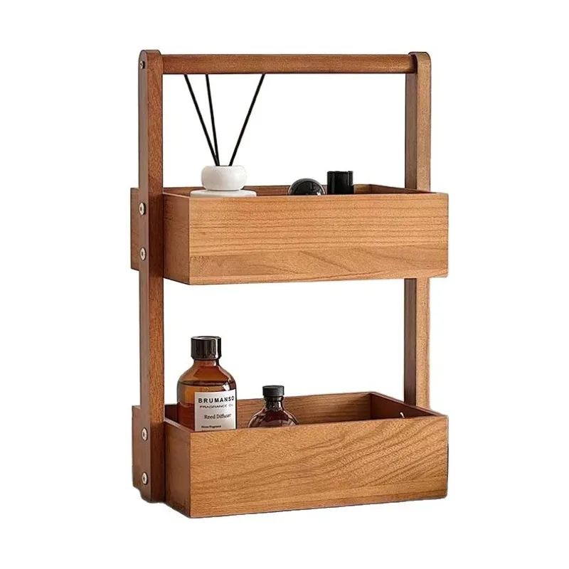 For Double Solid Wood Shelf Desktop Cosmetics Skin Care Products Shelf Dresser Jewelry Finishing Storage Storage Box
